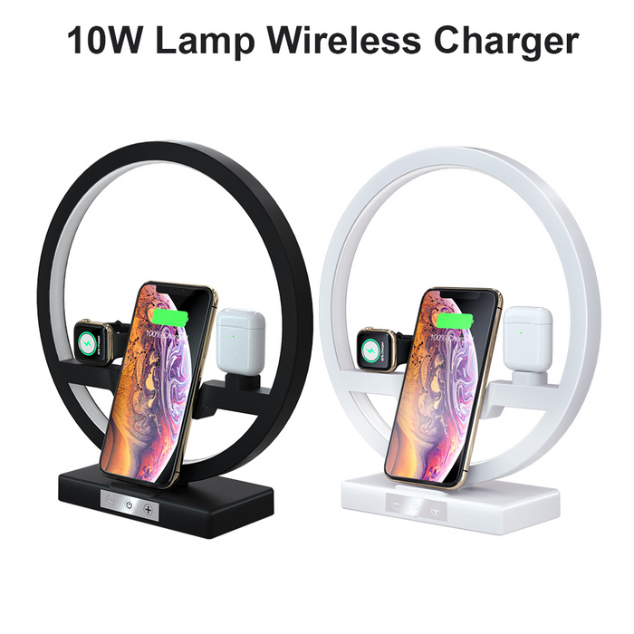 Wireless Charger. Stand Table Lamp Touch Switch. 10W Charger For Apple Watch, Cell Phones, and Headphones