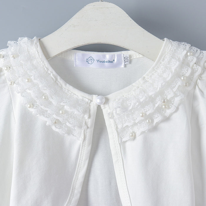 Girls Cotton Shirt With Cotton Lace