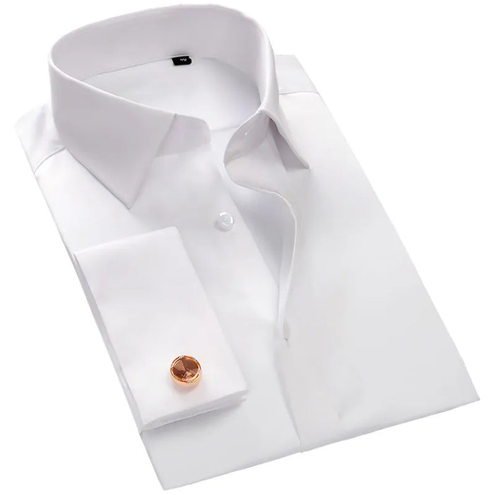 Luxury Mercerized Cotton French Cuff Button Shirts. Long Sleeve Men Tuxedo. Wedding Shirt High Quality Dress. Shirt with Cufflinks