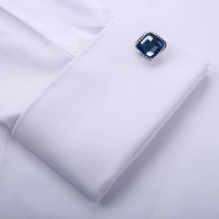 Men's Classic French Cuff Hidden Button Dress Shirt Long-sleeve. Formal Business Standard-fit. White Shirts (Cufflinks Included)