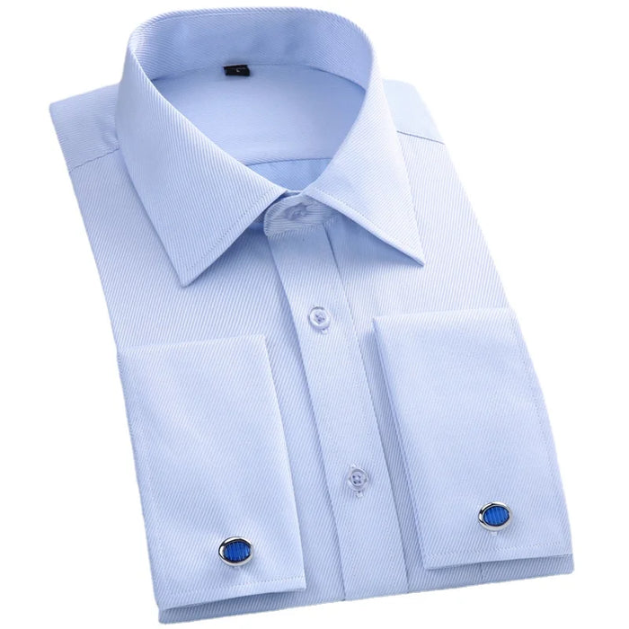 Men French Cuff Dress Shirt Cufflinks. New White Long Sleeve Casual Buttons. Male Brand Shirts Regular Fit Clothes.