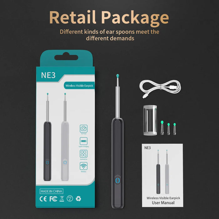 NATFIRE NE3 Ear Cleaner. High Precision Ear Wax Removal Tool with Camera LED Light. Wireless Otoscope Smart Ear Cleaning Kit