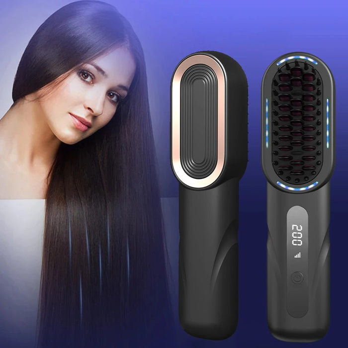 R Smart Portable Wireless Hair Straightening Comb. Home Styling Comb. Multi-gear Adjustable Retractable Hair Straightener Curling Iron.