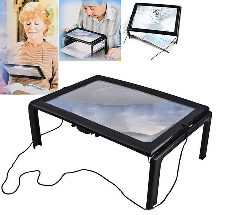 Desktop Magnifying Glass With 4 Led Lights. Ultra thin A4 FullPage Large Reading Magnifier. The Good Gift For Elders HY52