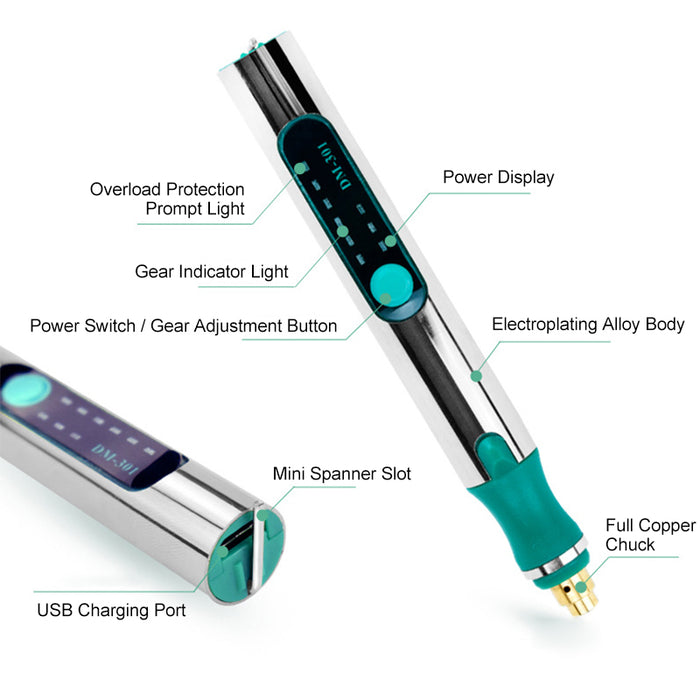 قلم النقش الكهربائي سرعة الشحن مطحنة كهربائية قابلة للتعديل طاحونة صغيرة محمولة باليد