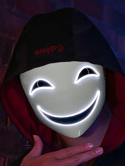 Led Luminous Black Bullet Smile Hiruko Shadow Mask. Full Face Grimace Clown Black.