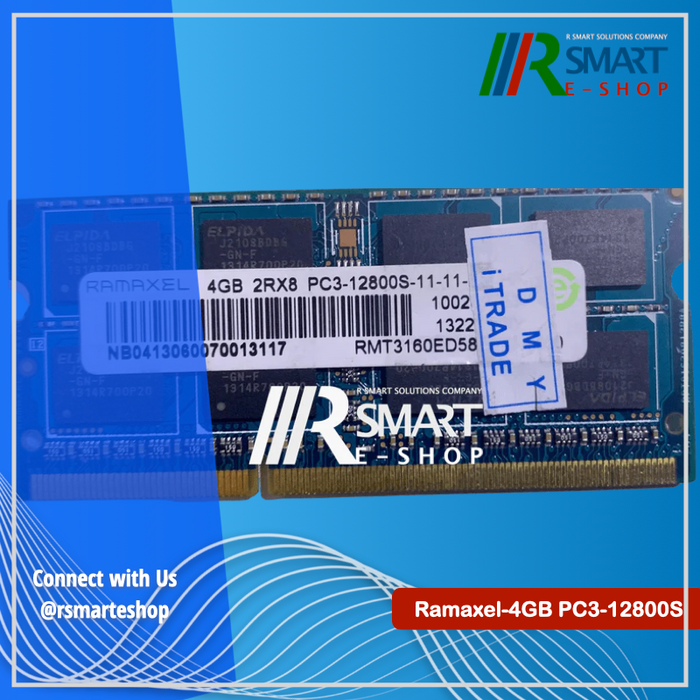 RAMAXEL 2GB PC3L-1600 (1 unit available) / RAMAXEL 4GB PC3-12800S Laptop Memory (Refurbish) (1 unit available)